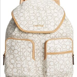Calvin Kline Hudson monogram backpack bag cream color